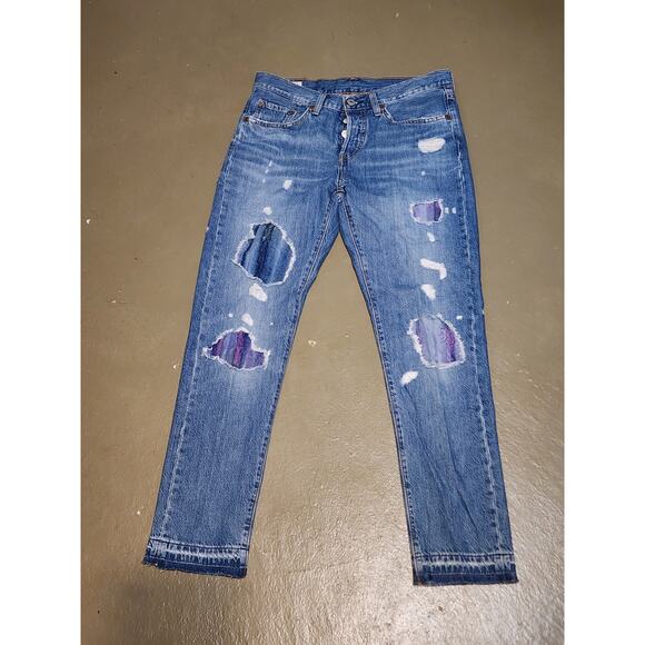 Levi's Premium 501 Mid Rise Taper Distressed Light Stone Wash Jeans Size 27x28‎ - Picture 1 of 5